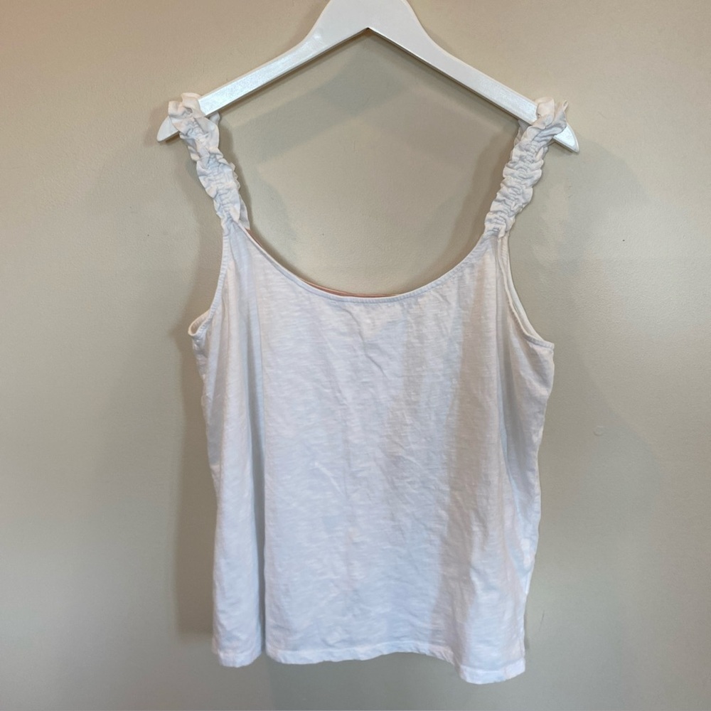 Boden Ruffle Strap Tank Top White Cotton Womens Size 14